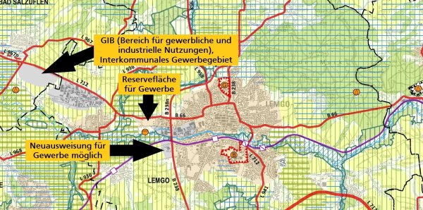 Hier spielt in Sachen Wirtschaft künftig die Musik: Neben den bestehenden Industrieflächen rücken in Lemgo laut Regionalplanentwurf drei Zonen in den Fokus. Die wichtigste ist das angedachte Interkommunale Gewerbegebiet an der Ostwestfalenstraße, weitere Optionen bieten sich entlang der Westumgehung und kurz vor der McDonalds-Kreuzung. - © Till Brand, Bezirksregierung Detmold