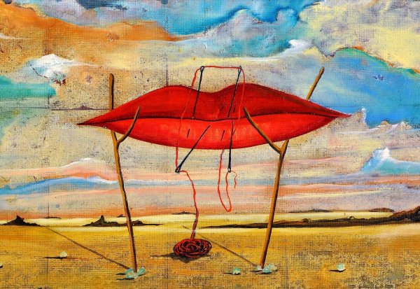 Luis Huertez (1901-1980), „Roter Mund in Landschaft“, Öl auf Leinwand, 1965. - © Foto: Sundermann Fine Art
