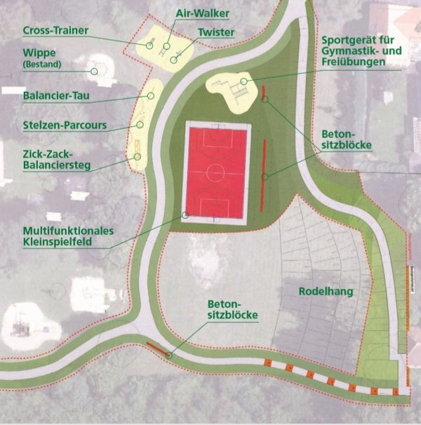 Kleinspielfeld mit zusätzlichen Bewegungsangeboten: Nach drei Jahren Vorbereitung hat der Rat das für Heiden geplante Projekt zu den Akten gelegt. - © Stadt Lage