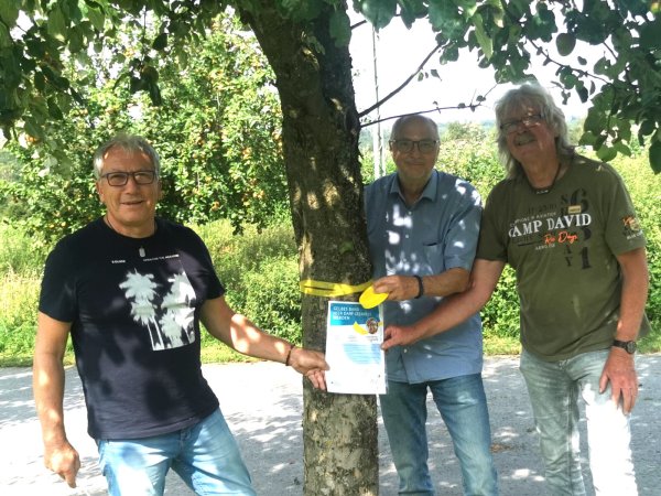 Haben fürs Foto den ersten Baum im Alverdisser Bodensiek gekennzeichnet: Thomas Schekendiek, Andreas Wilde und Adolf Albert (von links). - © Sylvia Frevert