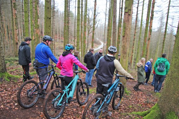 Bei der Ortsbesichtigung im vergangenen Jahr: Politik, Verwaltung und Biker vom TV Lemgo laufen über die Fläche, die für den Moutainbike-Trail genutzt werden könnte. - © Katrin Kantelberg