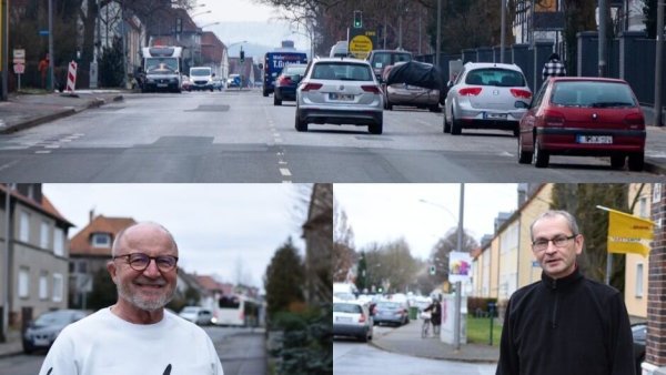 Der bevorstehende Umbau beschäftigt die Anwohner der Lemgoer Straße. Klaus Stein (links) ist gespannt, wie sich der geplante Kreisverkehr an der Feldstraße auf den Verkehrsfluss auswirkt. Manfred Kelbch beschäftigt die Parkplatzsituation für seine Kunden. - © Raphael Bartling