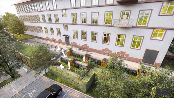 So soll es künftig hinter dem Finanzamt aussehen. - © Visualisierung: Peters Winter + Partner