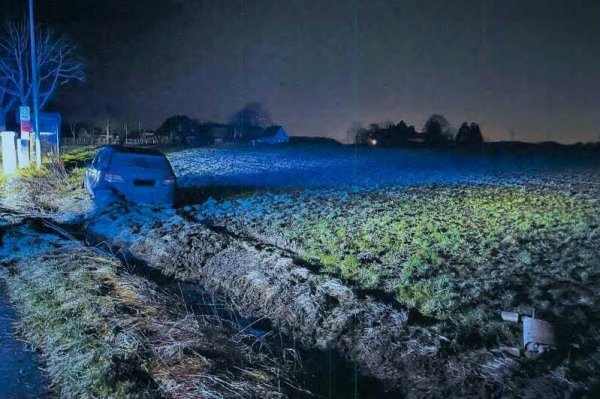 Der Mercedes des Angeklagten landet nach einer brandgefährlichen Fahrt auf dem Feld. - © Polizei Lippe