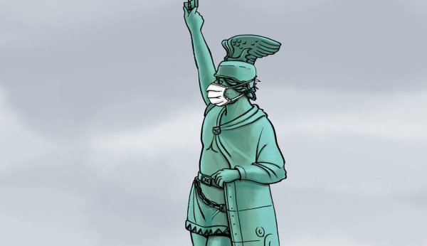 Auch ein Held benötigt Schutz: So symbolisiert unser Karikaturist André Sedlaczek die aktuelle Situation. - © Andre Sedlaczek