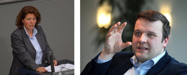 Am Rednerpult im Bundestag: Kerstin Vieregge. Da möchte Lars Brakhage gern auch mal stehen. - © Olaf Kosinsky/Bernhard Preuss