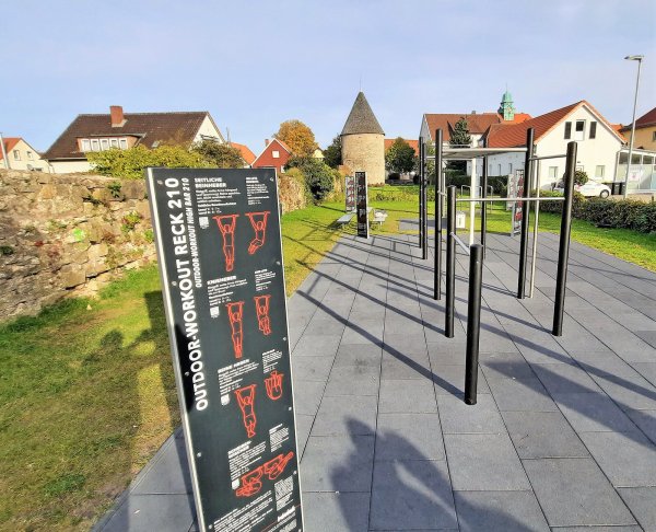 In Sichtweite der Malzdarre, auch Eulenturm genannt, befindet sich die Calisthenics-Anlage in Horn. - © Oliver König