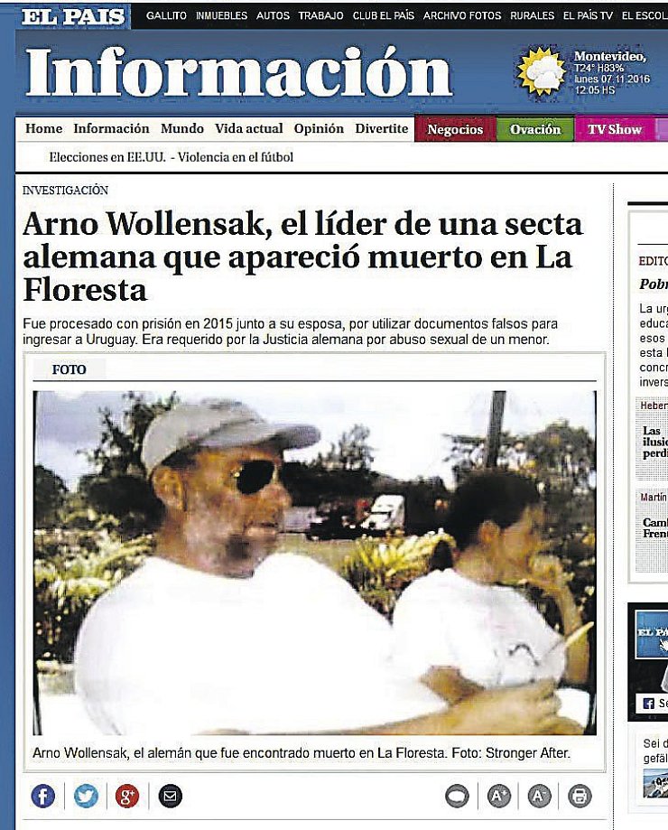  So berichtet die Zeitung El País über Arno Wollensak. - © Screenshot: D.-U. Brüggemann