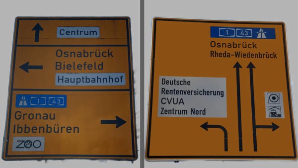 Alt und neu: Links noch ein Verkehrsschild mit Bielefeld-Hinweis, rechts die neue Version. - © Radio Antenne Münster