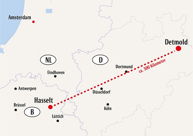 Detmold und Hasselt trennen rund 300 Kilometer Luftlinie. - © LZ