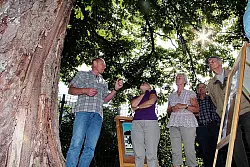 Ein Experte seines Fachs: J&ouml;rg Kalkreuter (links) erkl&auml;rt die Krankheit der Kastanie. Unter anderem h&ouml;ren ihm Jutta von Spreckelsen, Margret Berchter und Alexander Pusch (rechts) zu. - &copy; Foto: Engelhardt