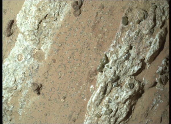 Eine vom Nasa-Rover «Perseverance» im vergangenen Jahr auf dem Mars entnommene Gesteinsprobe könnte nach Angaben der US-Raumfahrtbehörde möglicherweise Spuren von früherem mikrobiellen Leben enthalten. - © ---/NASA/JPL-Caltech/MSSS/dpa