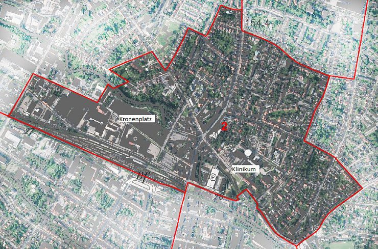 Im Wahlbezirk 2 Innenstadt/Nord der Stadt Detmold muss aufgrund eines Todesfalls erneut gewählt werden. - © Karte: Stadt Detmold