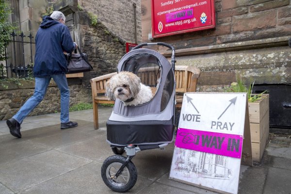 Die Menschen in Großbritannien gelten als besonders tierlieb und bringen ihre Hunde oft zum Wählen mit. - © Jane Barlow/PA Wire/dpa