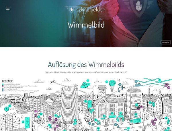 Viele Verschwörungsmyten hat die Polizeiliche Kriminalprävention auch in einem Wimmelbild visualisert. Die Auflösung (Bild) findet sich auf «Zivile-Helden.de». - © zivile-helden.de/dpa-tmn