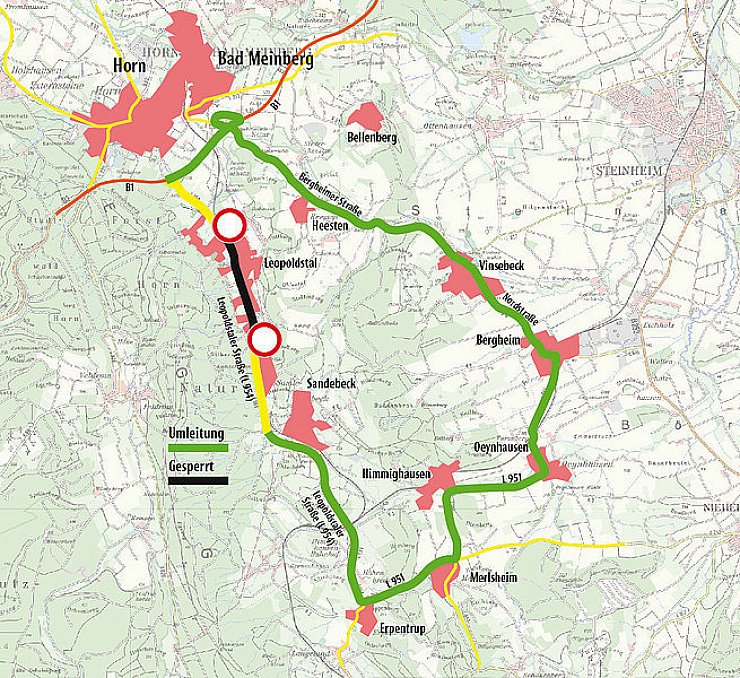 Großflächige Umleitung: Der Durchgangsverkehr wird großräumig um Leopoldstal umgeleitet.