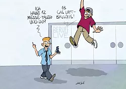 Packt euch bei Messen auch immer das Jagdfieber? Keine Sorge, das ist total normal. Schlie&szlig;lich kann man nie genug Kugelschreiber oder Bleistifte haben. Von Schl&uuml;sselanh&auml;ngern ganz zu schweigen. Und wer wei&szlig;, ob man den R&uuml;ckweg ohne zwei Kilo Weingummi &uuml;berleben wird. Doch bedenke: Wer am Ende einen Bollerwagen braucht, um seine Beute abzutransportieren, hat den Sinn der Veranstaltung nicht verstanden. Einen guten Eindruck bei den Ausstellern machst du mit Augenma&szlig; und H&ouml;flichkeit. Wer sich nach einem gelungenen Informationsgespr&auml;ch &uuml;ber einen Info-Taler freut, darf sicher auch bei den Werbegeschenken zugreifen. Die Betonung liegt auf nach und gelungen. - &copy; Andr&eacute; Sedlaczek