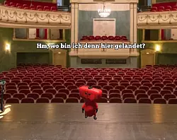 Das Kulturstrolche-Game im Landestheater Detmold: Verschiedene Aufgaben f&uuml;hren durch Bereiche vor und hinter der B&uuml;hne, die bei einem normalen Theaterbesuch zum Teil verborgen bleiben. - &copy; Landestheater