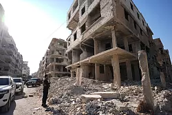 Zerst&ouml;rte H&auml;user im syrischen Harasta, einem Vorort von Damaskus. (Archivbild) - &copy; Marcus Brandt/dpa