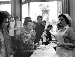 Im Jahr 1962 wurde in Deutschland auch noch eine Schluckimpfung verwendet, hier auf einem Zuckerwürfel. Mittlerweile ist die Impfung Teil einer Sechsfach-Impfung per Spritze. - © picture alliance / dpa