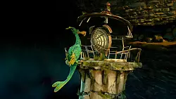 Flatternder Begleiter: Vogel Twig reist auf dem Leuchtturm mit und interagiert bei Bedarf mit entfernten Objekten. - © Double Fine Productions/Microsoft/dpa-tmn
