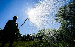 Auch in manchen G&auml;rten ist der Wasserbedarf schon gro&szlig;. - &copy; Julian Stratenschulte/dpa