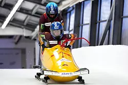 Laura Nolte und Leonie Kluwig landen beim Zweierbob-Weltcup auf Rang drei. - &copy; Ints Kalnins/ZUMA Press Wire/dpa