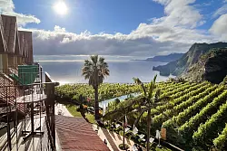 Weinproben mit spektakulärem Panorama: Die Quinta do Furão liegt direkt an der Nordostküste Madeiras - © Manuel Meyer/dpa-tmn