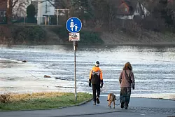 Das Hochwasser der Elbe tritt in der Flutrinne zwischen den Dresdner Stadtteilen Kaditz und Mickten &uuml;ber das Ufer. - &copy; Sebastian Kahnert/dpa
