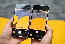 Weniger los auf dem Bildschirm: Was man nicht braucht, zeigt iOS 26 (rechts) gar nicht an: Viele Optionen der Kamera kommen nur bei Bedarf in den Blick oder müssen - zum Beispiel bei weniger häufig genutzten Foto-Einstellungen - mit einem Druck ausgewählt werden. - © Nico Tapia/dpa-tmn