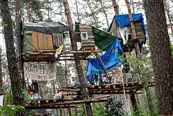Protest gegen den E-Autobauer. - © Fabian Sommer/dpa