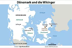 Wer Dänemark auf den Spuren der Wikinger erkunden will, kann in Jeling starten. Odense, Ladby, Roskilde und der Freiland-Erlebnispark «Land der Legenden» sind weitere lohnenswerte Orte - alles liegt nur wenige Stunden Autofahrt beieinander. - © dpa-infografik/dpa-tmn
