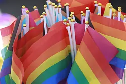 Regenbogenfahnen - Symbol der Community - auf einem Christopher Street Day. (Archivbild) - &copy; Matthias Bein/dpa