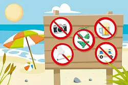 Bikini tragen, Bier trinken, Bilder machen: Das ist im Urlaub längst nicht überall erlaubt. Entsprechende Verbote sollten Reisende kennen und beachten - sonst kann es teuer werden. - © dpa-infografik GmbH/dpa-tmn