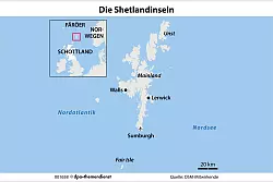Seit Jahrhunderten wird auf Schottlands abgelegenem Archipel Wolle gesponnen und verstrickt. Aber zur Shetland Wool Week werden sie für Strickfans aus aller Welt zum Zentrum. - © dpa-Infografik/dpa-tmn