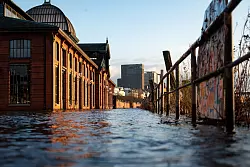 Die erste Sturmflut des Jahres wurde am Fischmarkt in Hamburg gemessen. - © Jonas Walzberg/dpa