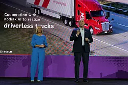 Auf der CES k&uuml;ndigte Bosch eine Kooperation mit dem Start-up Kodiak ?AI, mit der man standardisierte Hard- und Software f&uuml;r ?fahrerlose Lastwagen entwickeln will. - &copy; Christoph Dernbach/dpa