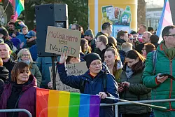 AfD-Gegner stellen sich vor dem M&uuml;lheimer Kommunalkongress der Partei quer. - &copy; Henning Kaiser/dpa