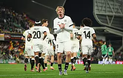 Bejubelt sein erstes DFB-Tor: Nick Woltemade. (Archivbild) - © Christian Charisius/dpa