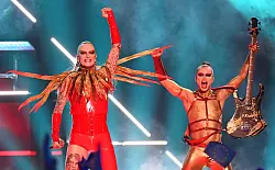 Lord Of The Lost aus Deutschland beim Finale des 67. Eurovision Song Contest (ESC) in Liverpool. - &copy; Peter Kneffel/dpa