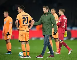 Gemeinsame Hoffenheimer Zeit: Benjamin Hübner (l) und Julian Nagelsmann (r). - © Annegret Hilse/dpa