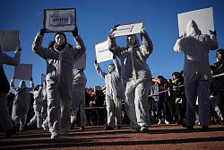 Am Internationalen Tag zur Beseitigung von Gewalt gegen Frauen gibt es stets Protestaktionen. - © Laurent Cipriani/AP/dpa