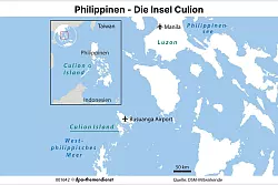 Einsame Strände, Wasserfälle, Fischerdörfer, Mangroven: Die Philippinen-Insel ist ein Traum, aber touristisch bislang irrelevant. - © dpa-infografik/dpa-tmn