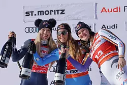 Schampus f&uuml;r das Top-Trio in der Abfahrt. - &copy; Luciano Bisi/AP/dpa