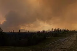 Der Rauch eines Waldbrandes hängt in der Luft über dem Highway 97 (British Columbia). - © Nasuna Stuart-Ulin/The Canadian Press via AP/dpa