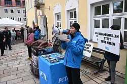 &laquo;Veganes Grillen statt Tiere killen&raquo;: Peta-Protest in Viechtach. - &copy; Felix H&ouml;rhager/dpa