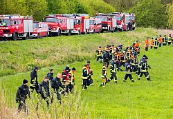Feuerwehrleute und Polizisten suchen auf einem Feld nach der vermissten Arian. - &copy; Daniel Bockwoldt/dpa