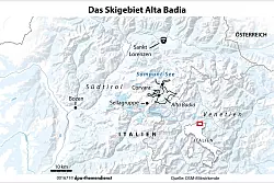 Kellner auf Schlittschuhen, Frühstücks-Spektakel auf mehreren Hütten, Sterneküche an der Piste - so exklusiv schmeckt der Winter in Alta Badia. - © dpa-infografik/dpa-tmn
