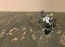 Der Mars-Rover «Perseverance» erforscht den «Roten Planeten» nach Hinweisen auf früheres mikrobielles Leben (Archivfoto). - © --/NASA/JPL-Caltech/MSSS/dpa