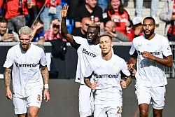 Leverkusens Stürmer Victor Boniface war von Hoffenheims Abwehr kaum zu stellen. - © Uwe Anspach/dpa